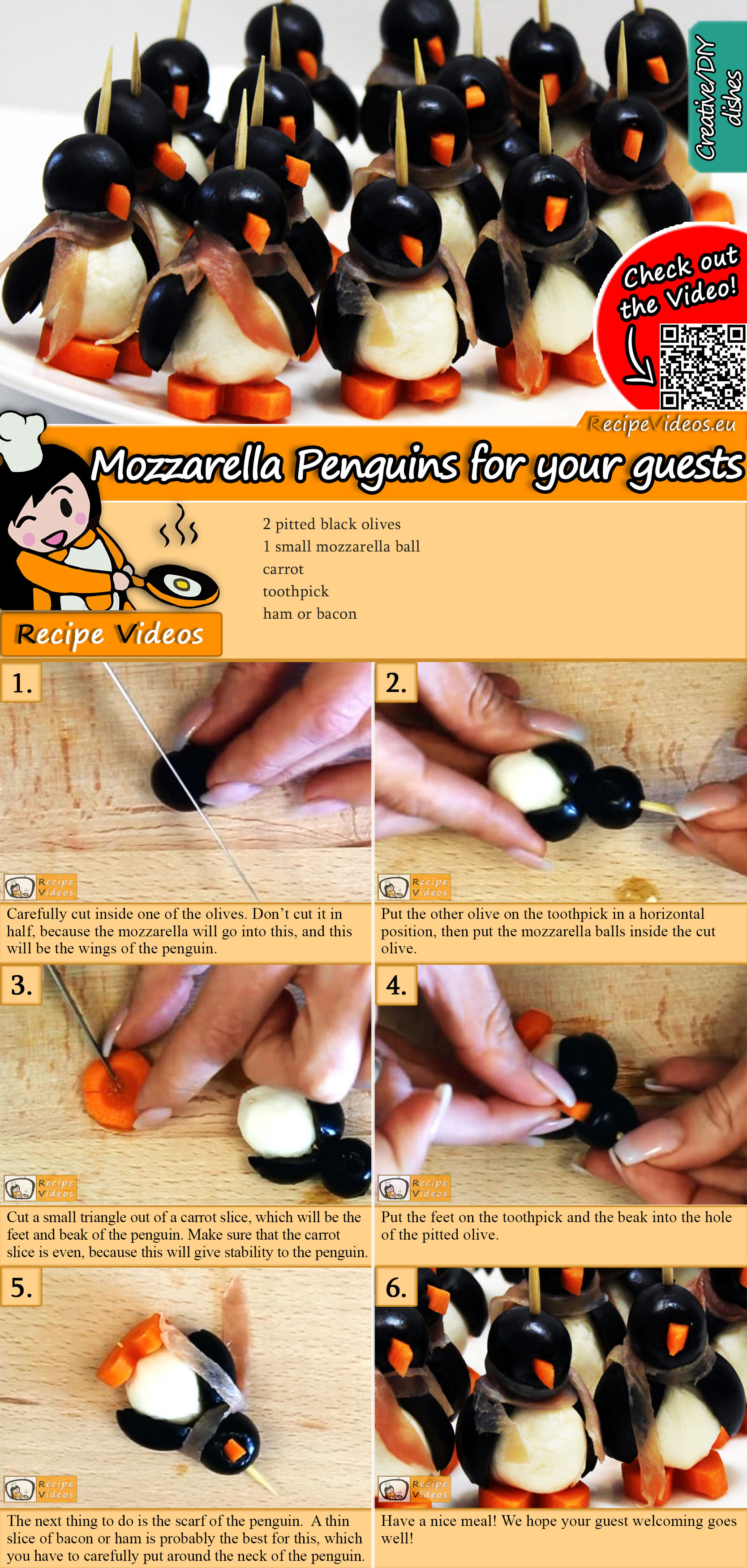 Mozzarella Penguins for your guests recipe with video