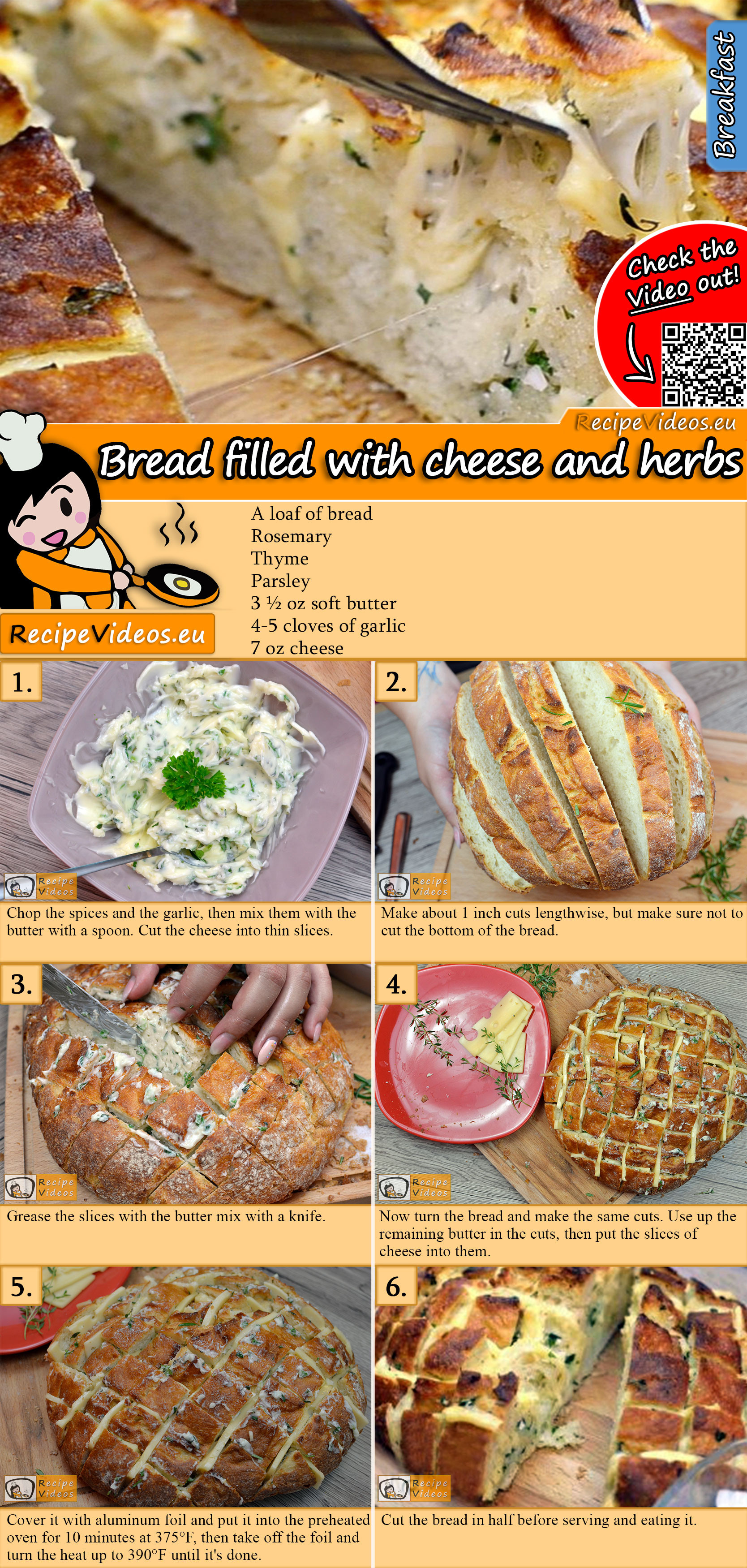 Bread filled with cheese and herbs recipe with video