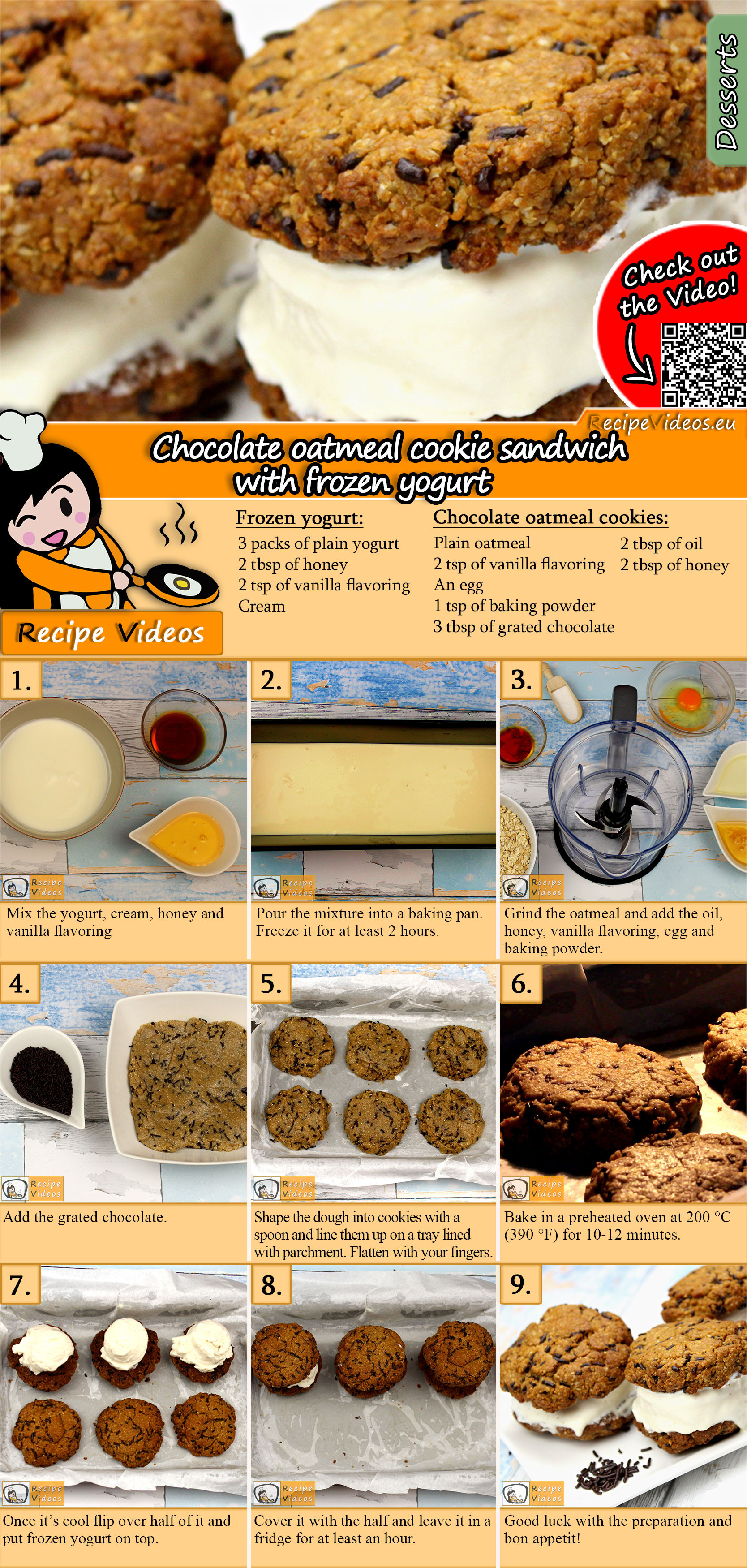 Chocolate oatmeal cookie sandwich with frozen yogurt recipe with video