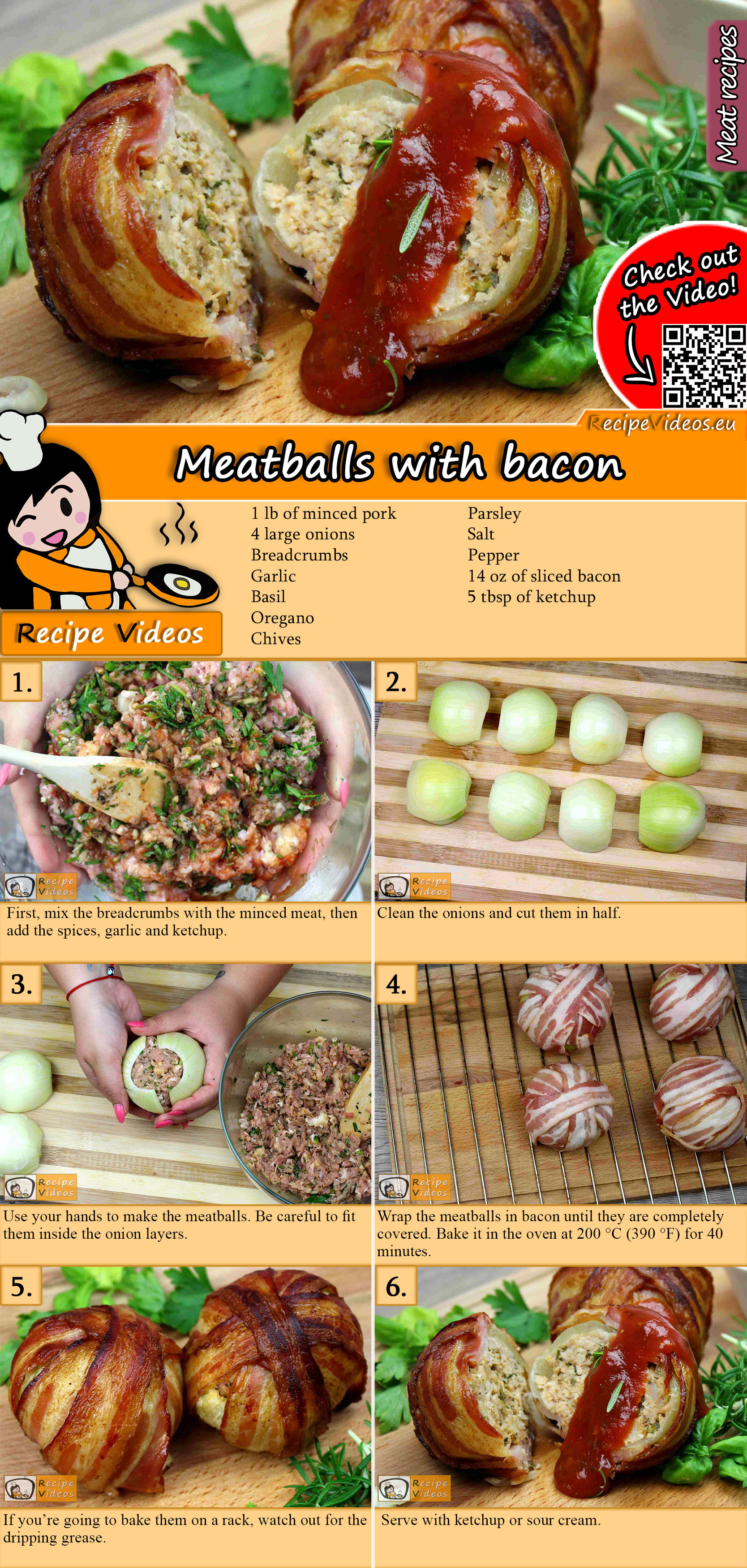 Meatballs with bacon recipe with video