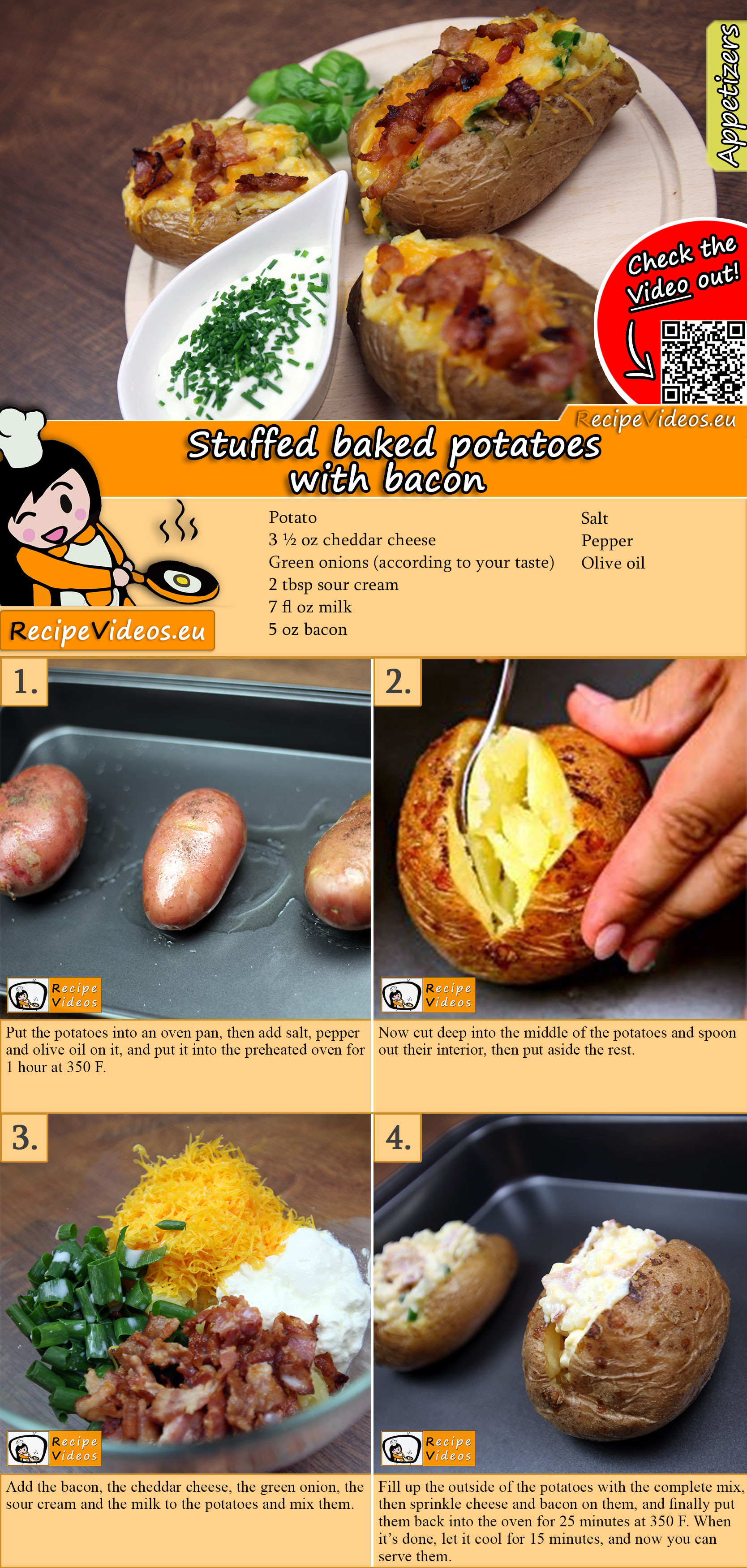Stuffed baked potatoes with bacon recipe with video