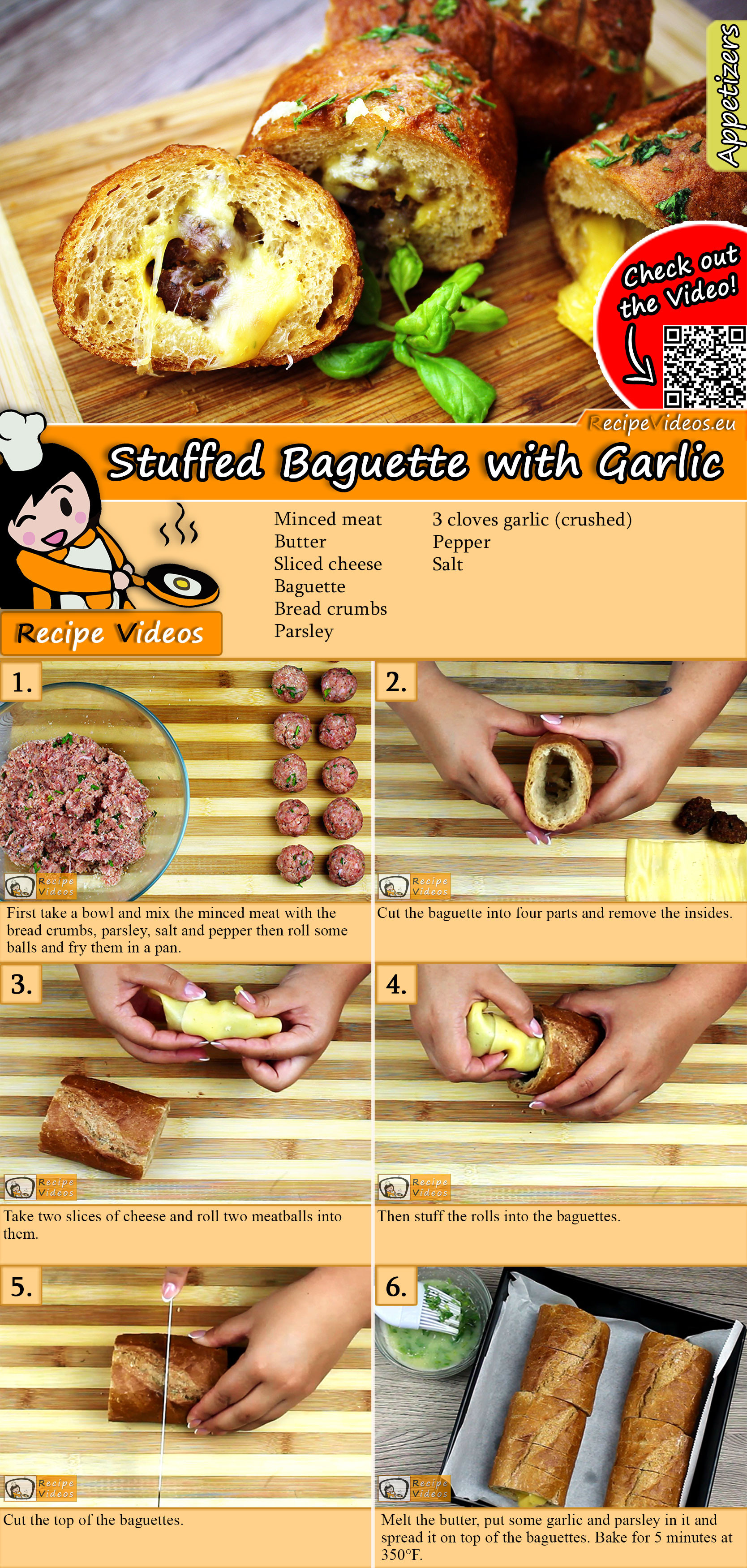 Stuffed baguette with garlic recipe with video