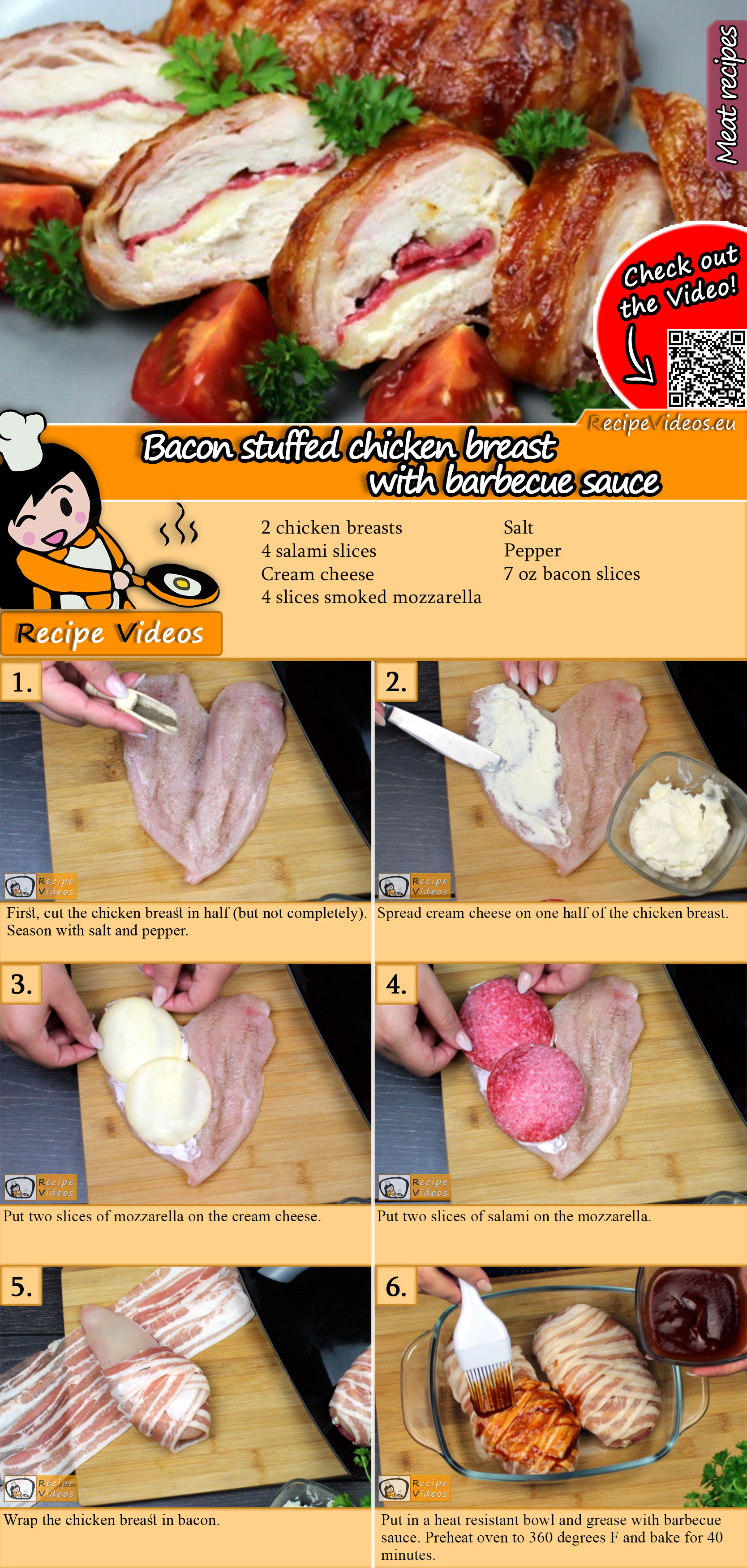 Bacon stuffed chicken breast with barbecue sauce recipe with video