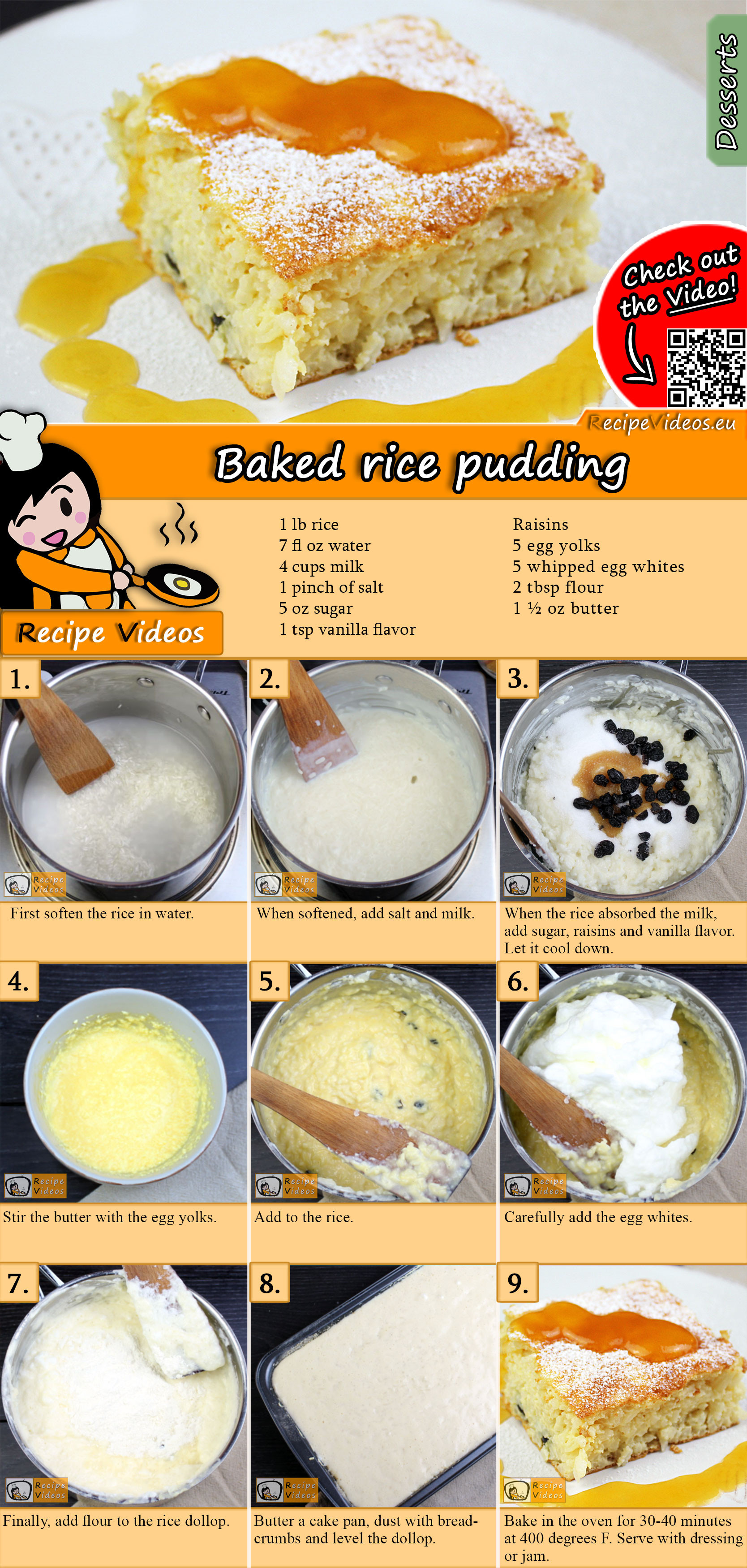 Baked rice pudding recipe with video