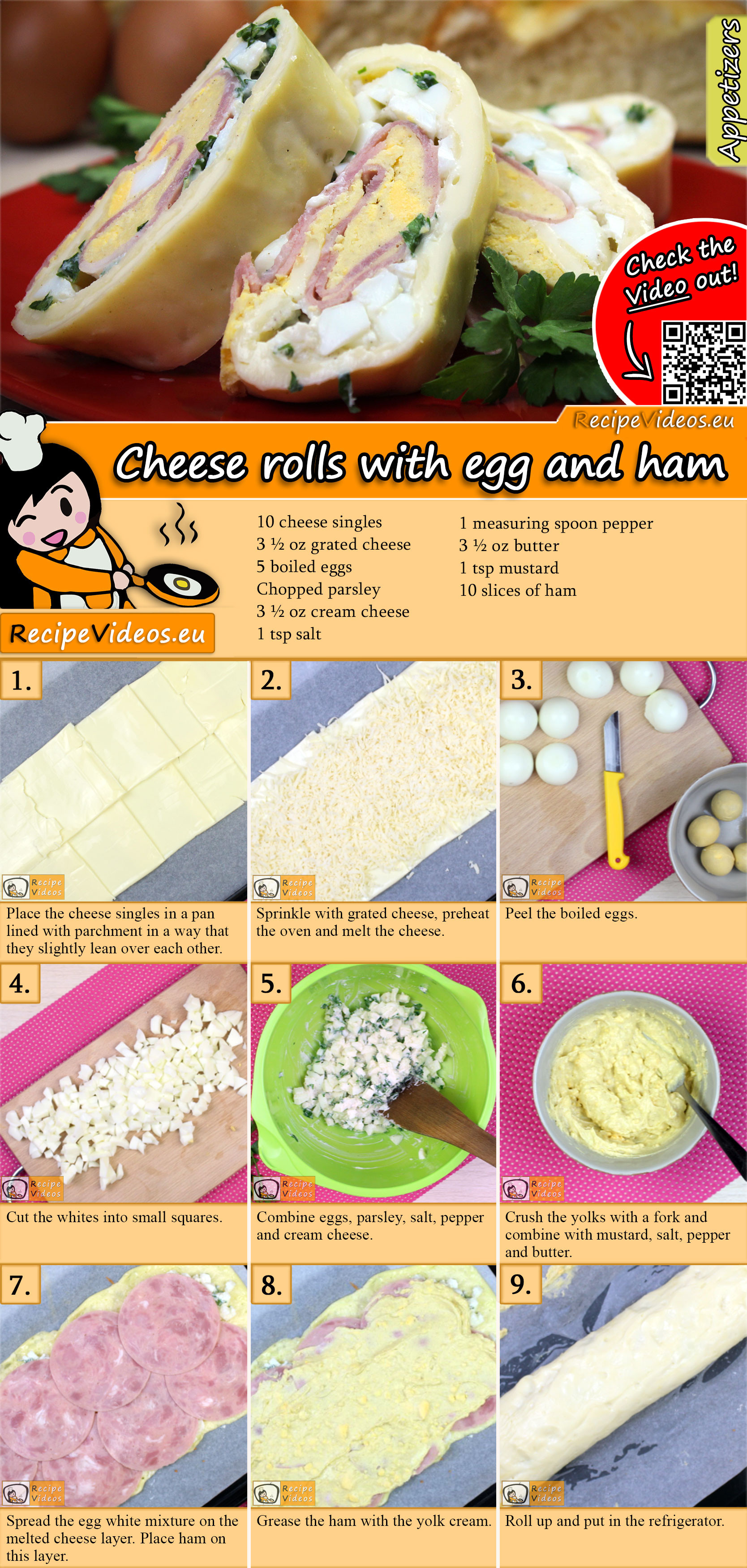 Cheese rolls with egg and ham recipe with video