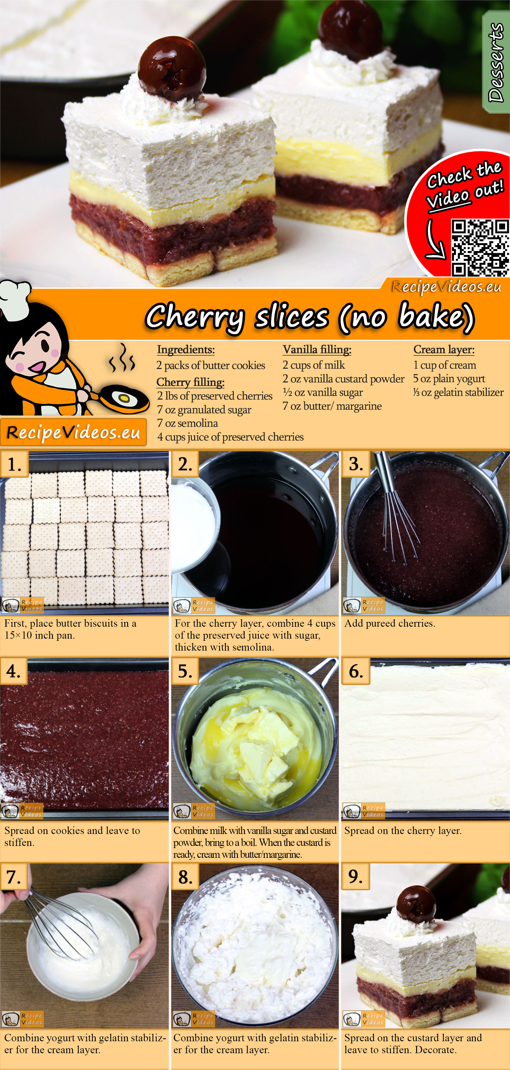 Cherry slices (no bake) recipe with video