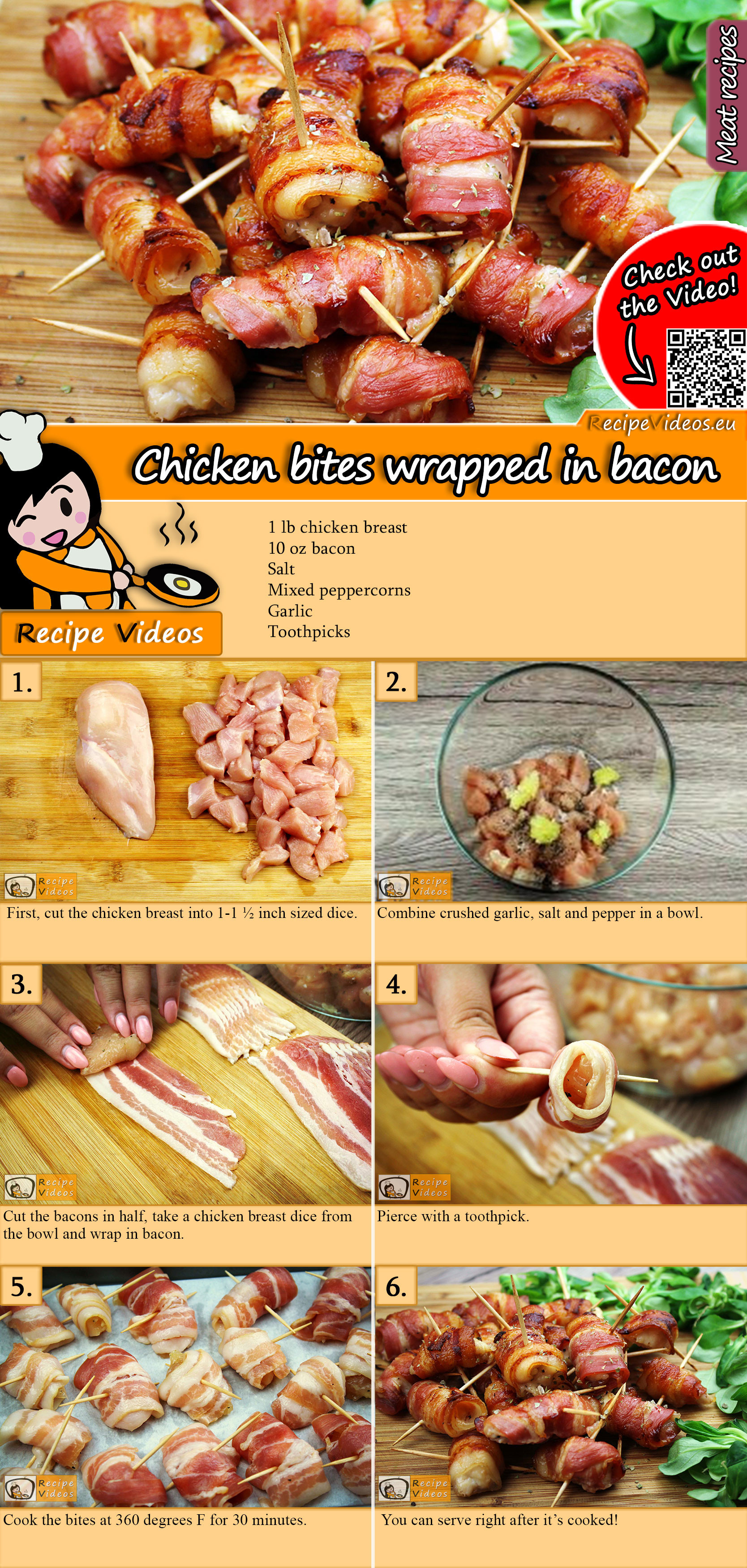 Chicken bites wrapped in bacon recipe with video