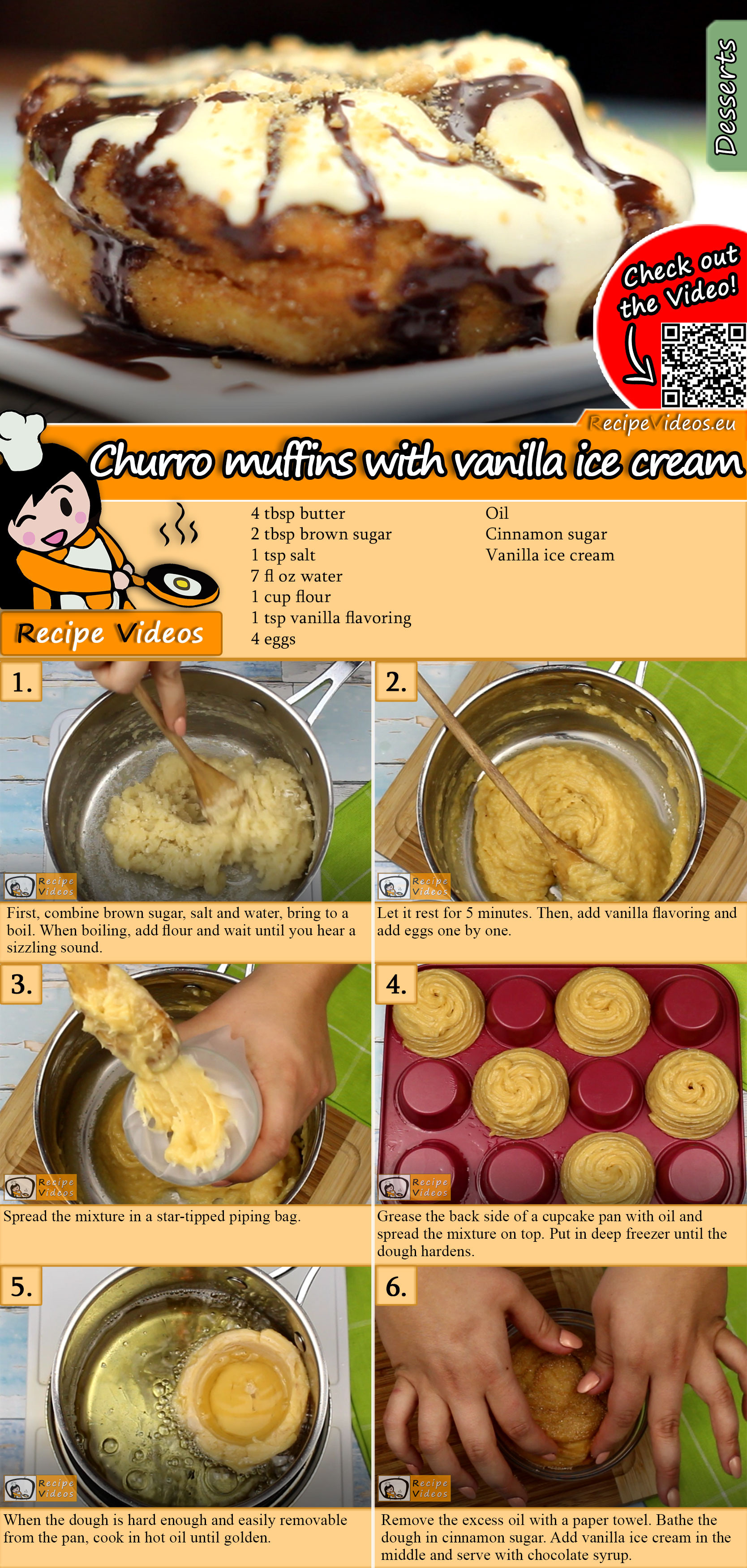 Churro muffins with vanilla ice cream recipe with video