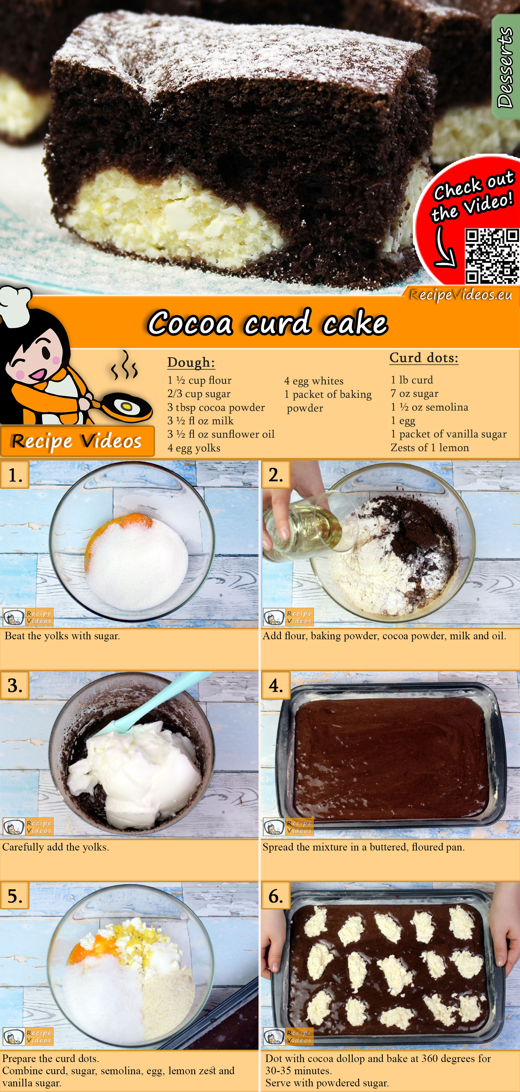 Cocoa curd cake recipe with video