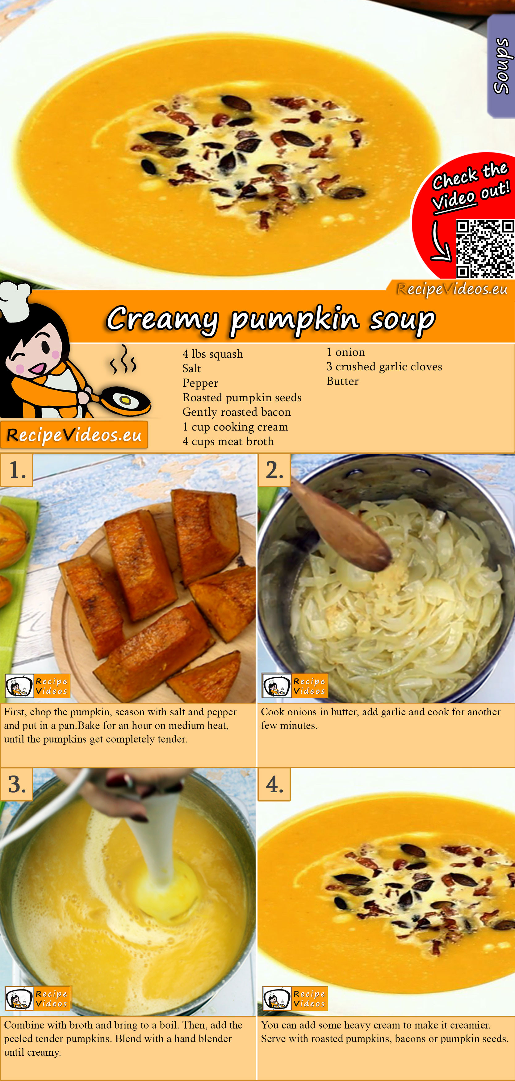 Creamy pumpkin soup recipe with video