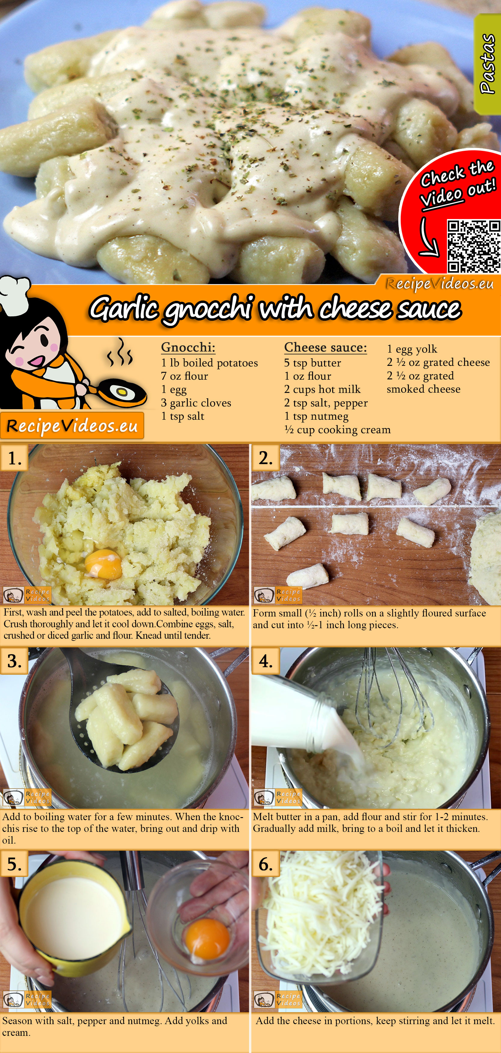 Garlic gnocchi with cheese sauce recipe with video