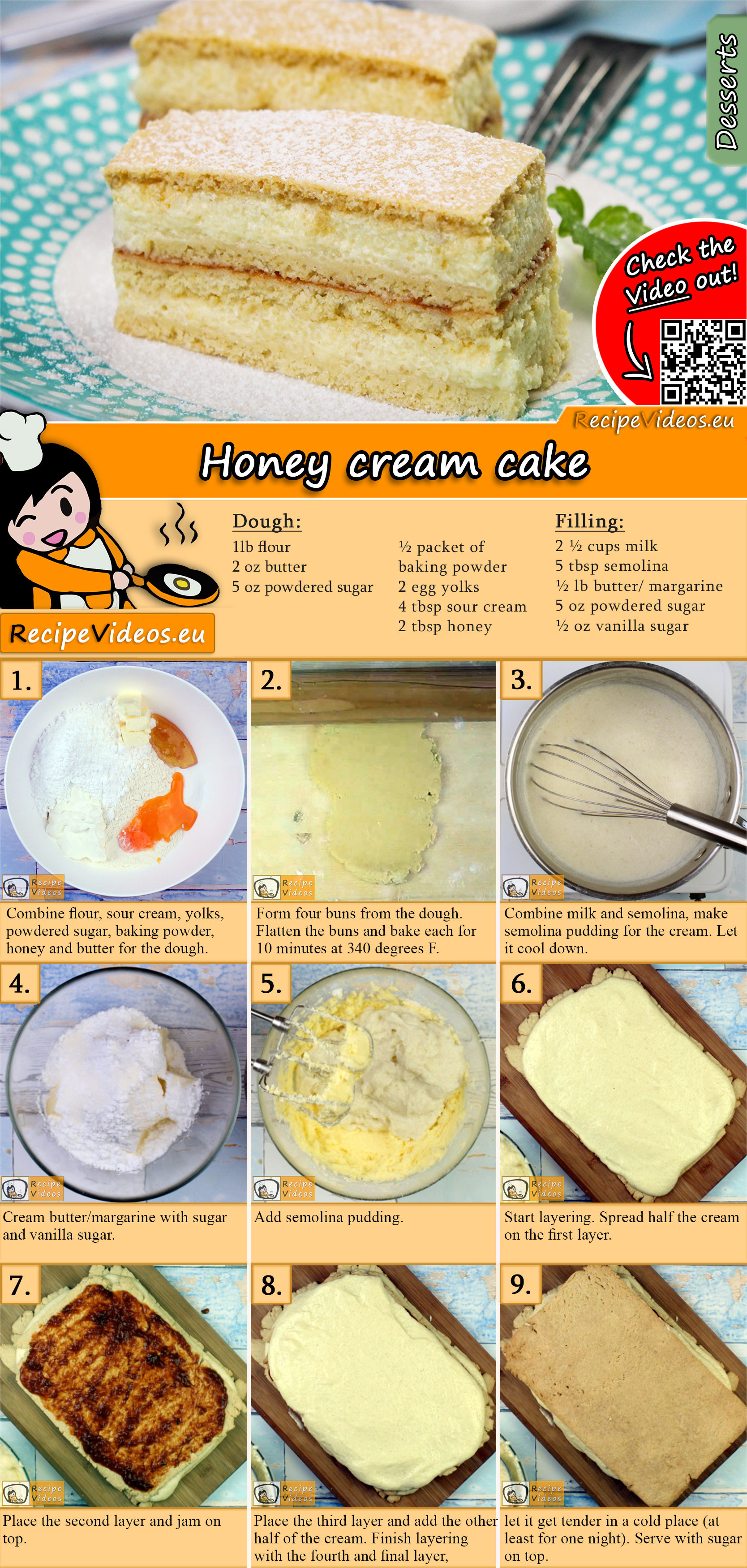 Honey cream cake recipe with video