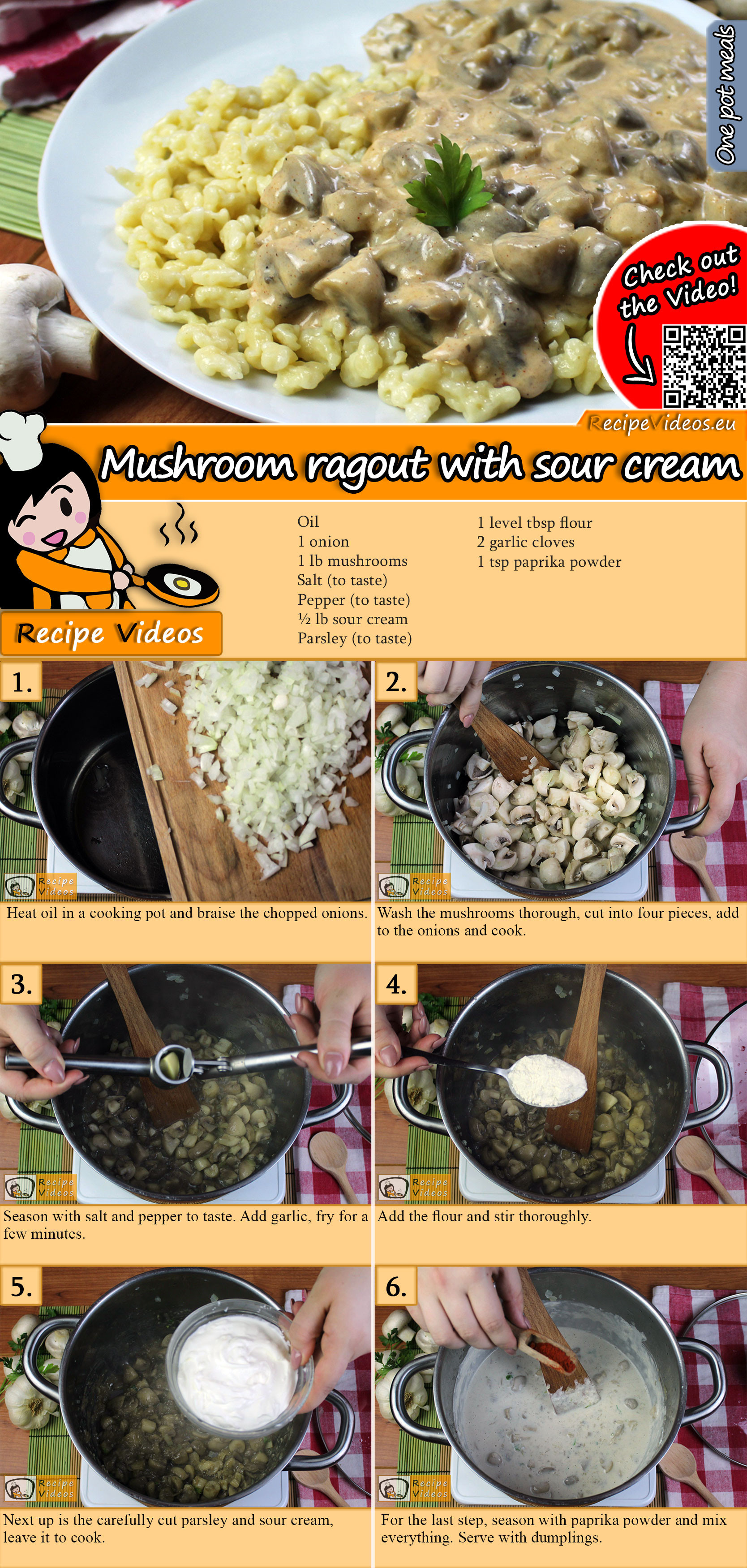 Mushroom ragout with sour cream recipe with video
