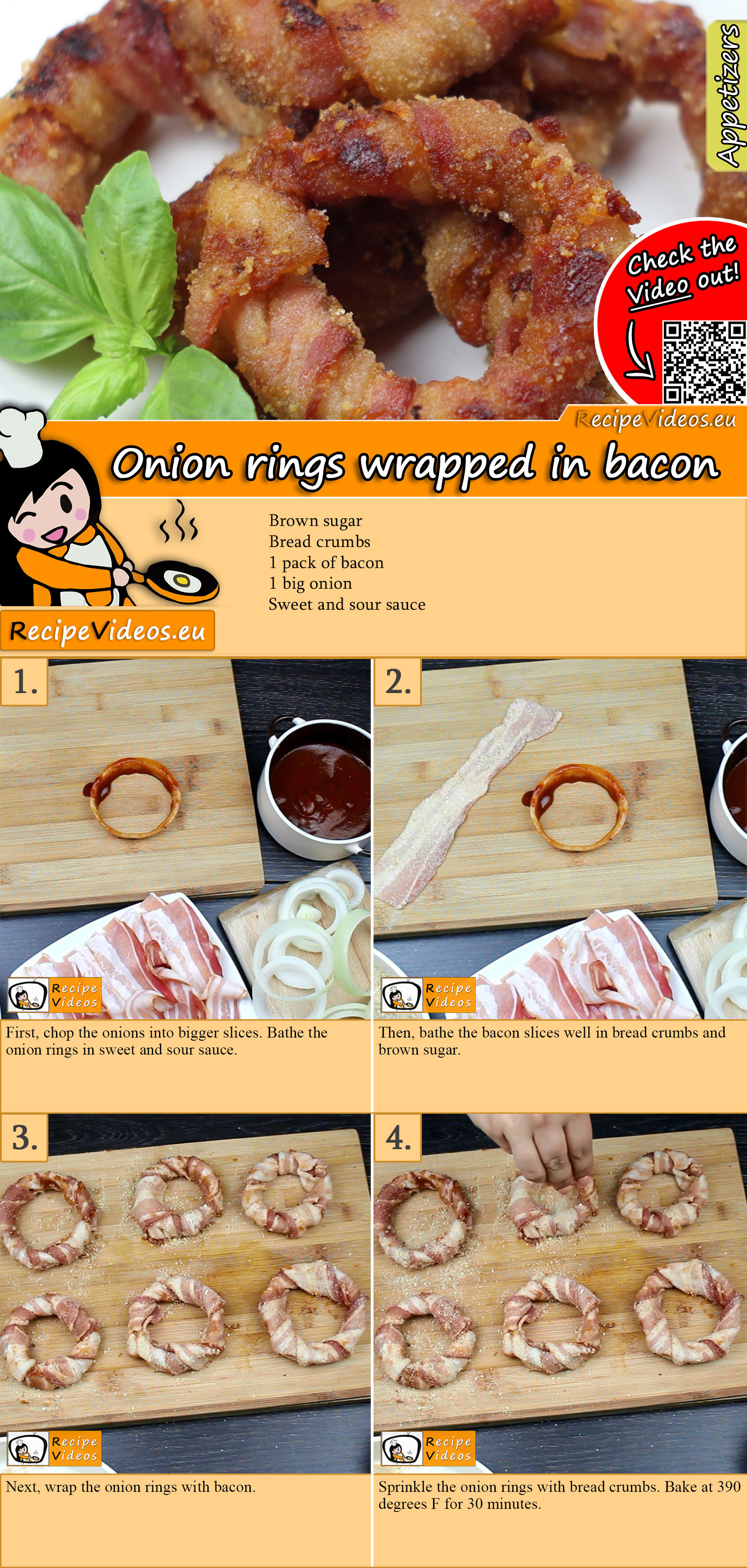 Onion rings wrapped in bacon recipe with video
