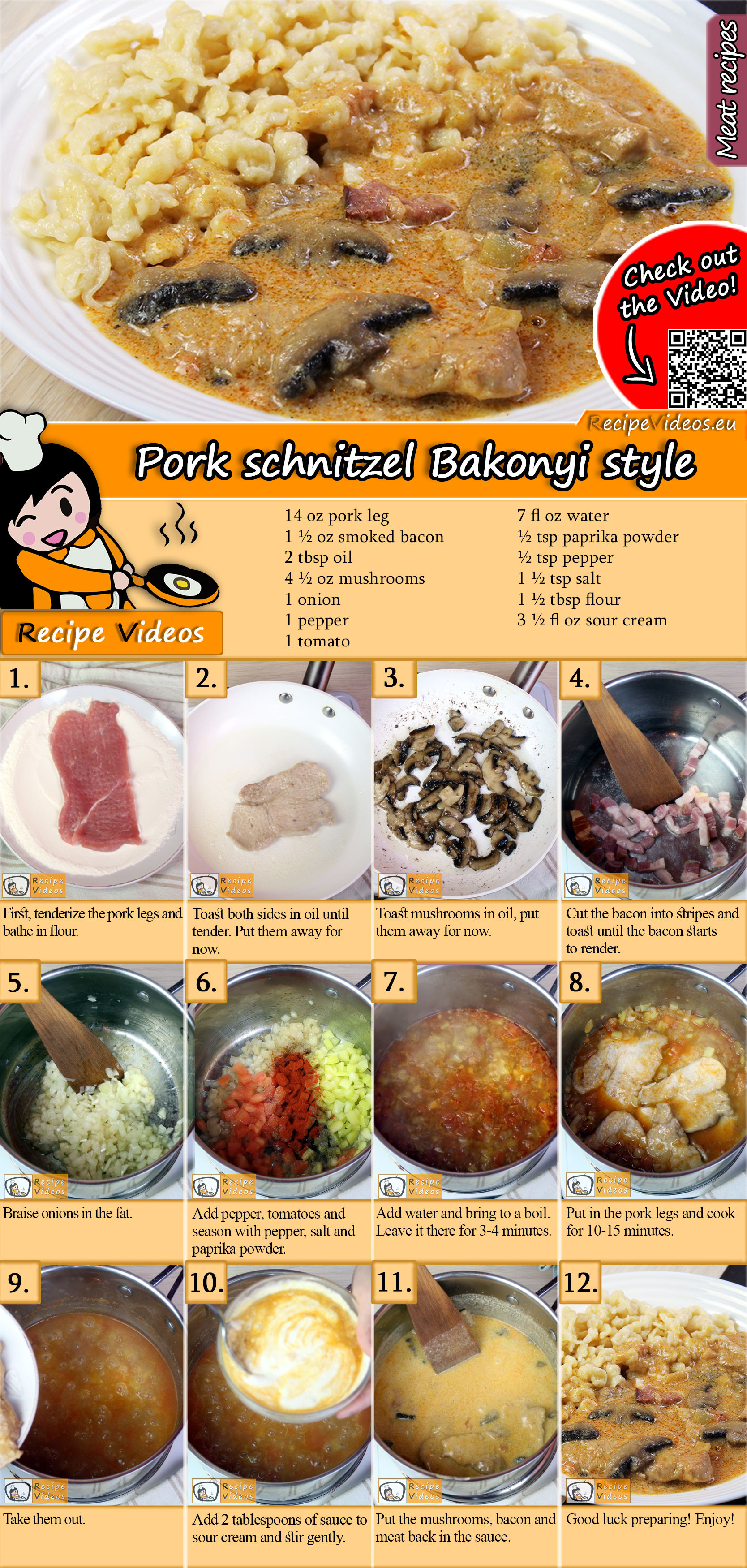 Pork schnitzel Bakonyi style recipe with video