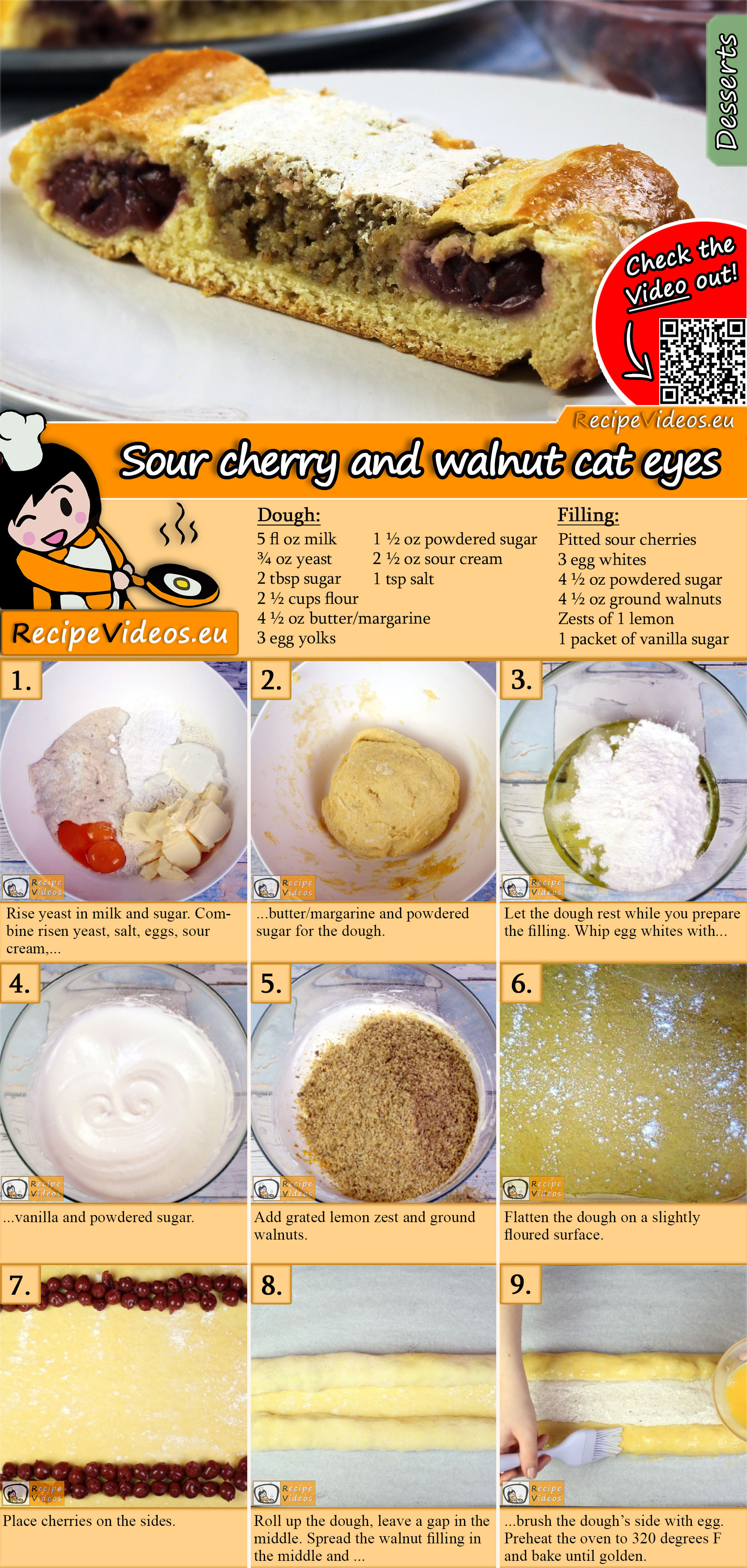 Sour cherry and walnut cat eyes recipe with video