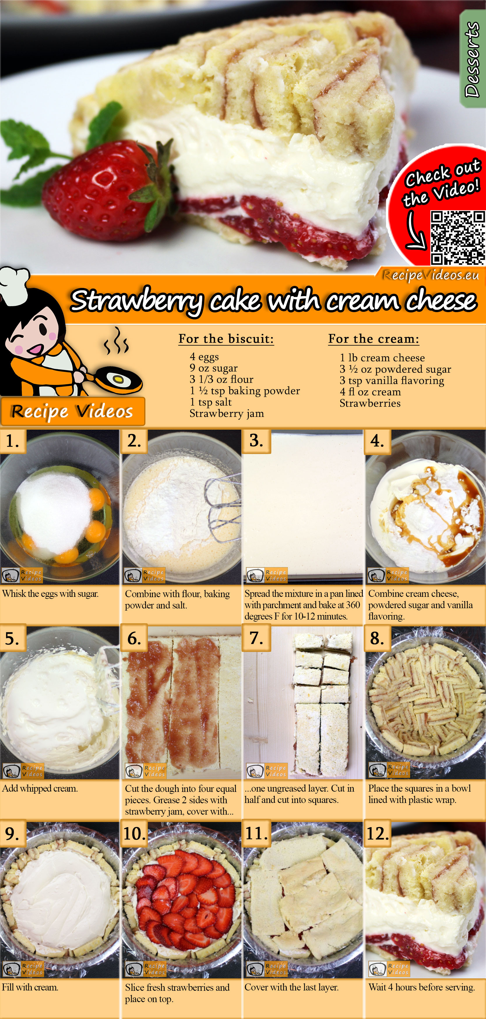 Strawberry cake with cream cheese recipe with video