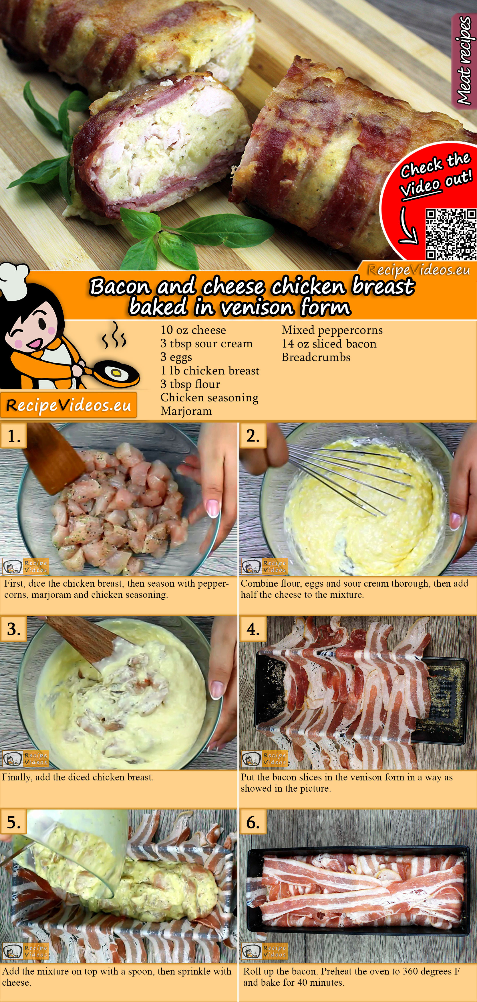 Bacon and cheese chicken breast baked in venison form recipe with video