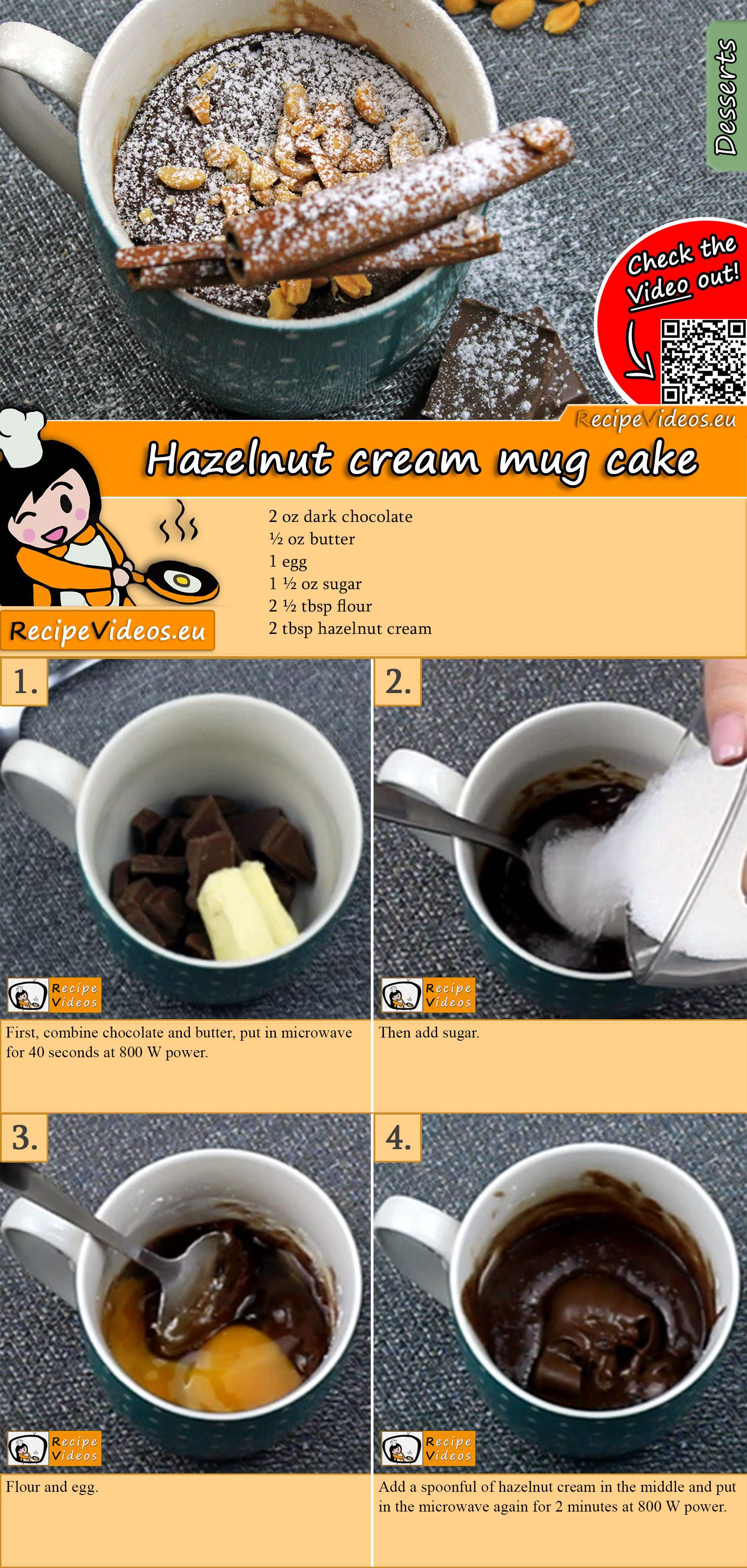 Hazelnut cream mug cake recipe with video