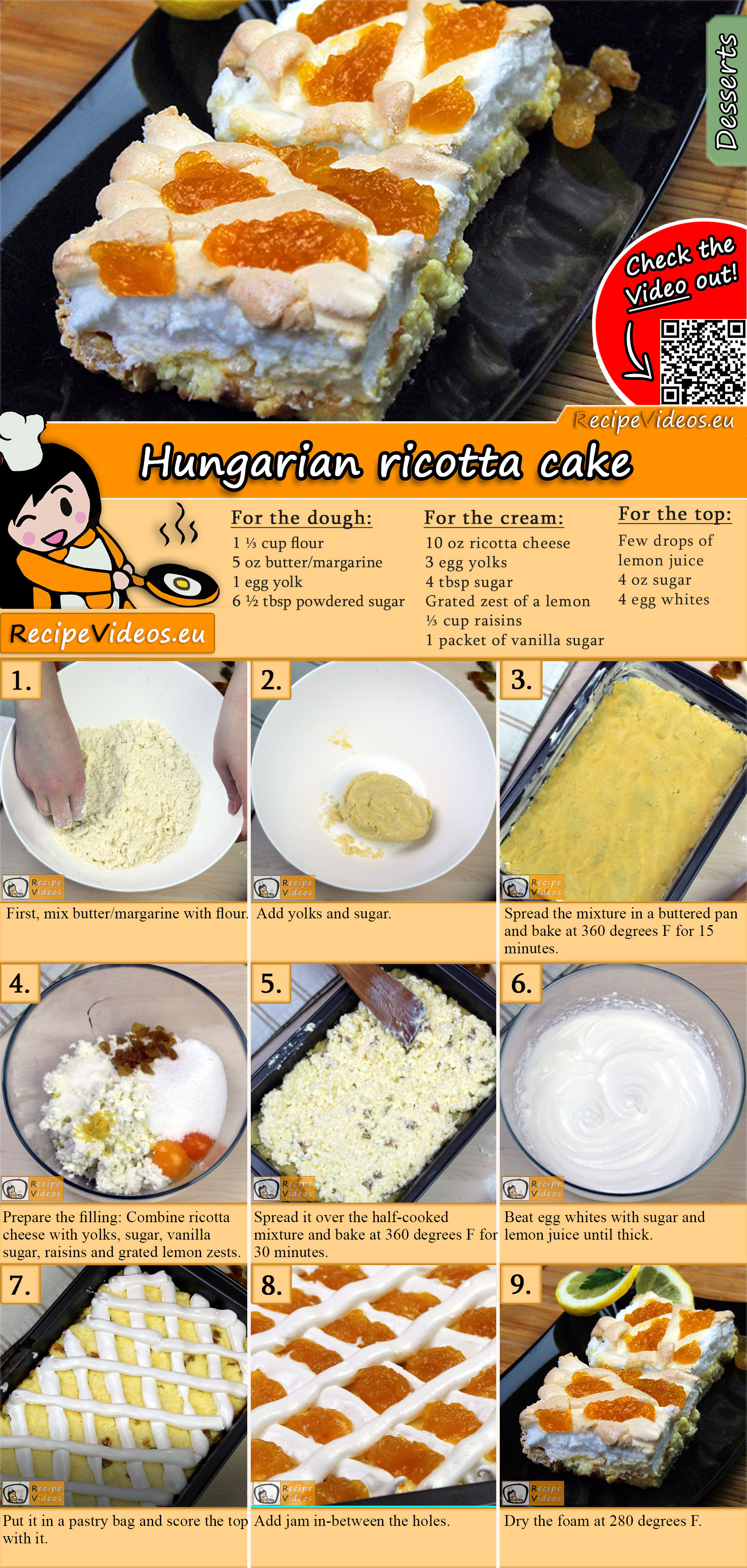 Hungarian ricotta cake recipe with video