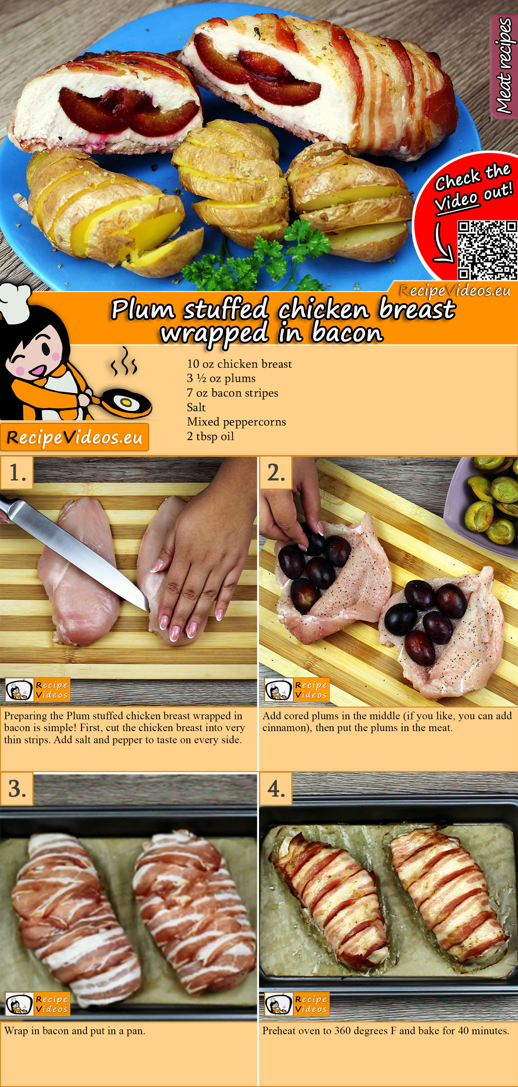 Plum stuffed chicken breast wrapped in bacon recipe with video