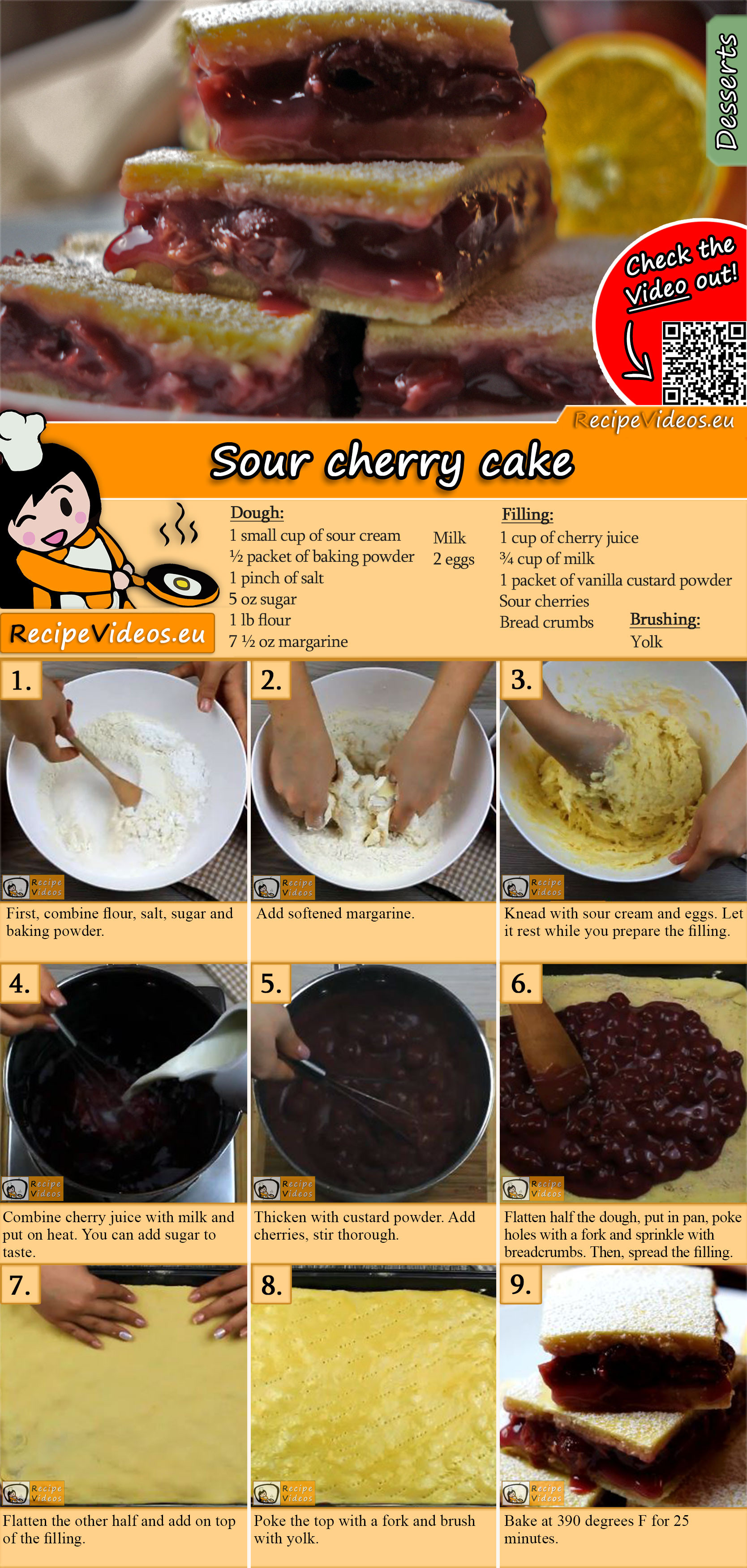 Sour cherry cake recipe with video