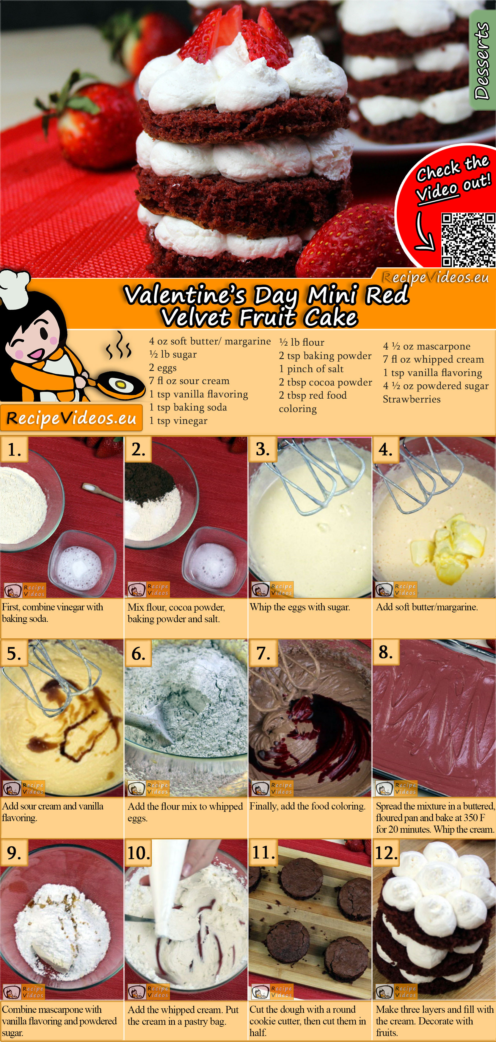 Valentine´s Day Mini Fruit Red Velvet Cake recipe with video